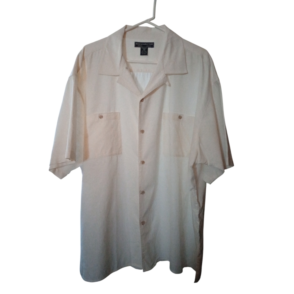 Honeywell & Todd Linen Blend White Casual Button Up Shirt Beachy Lightweight 3XL